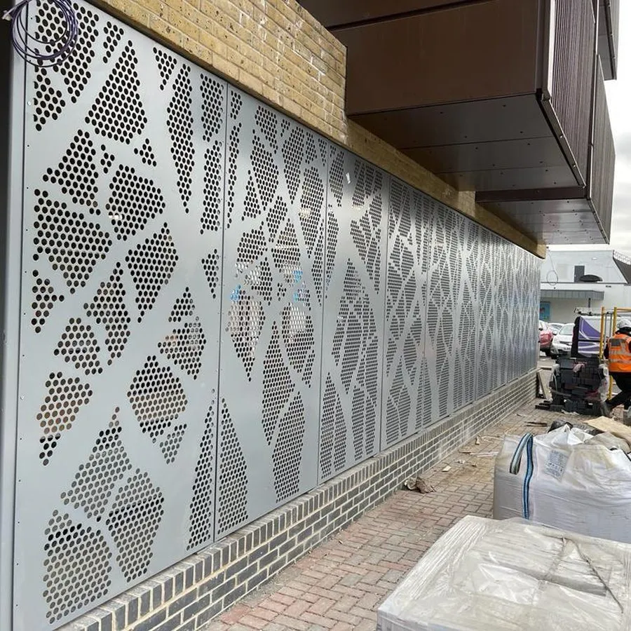 Perforated architectural metalwork screens fabricated in Harlow for a London development
