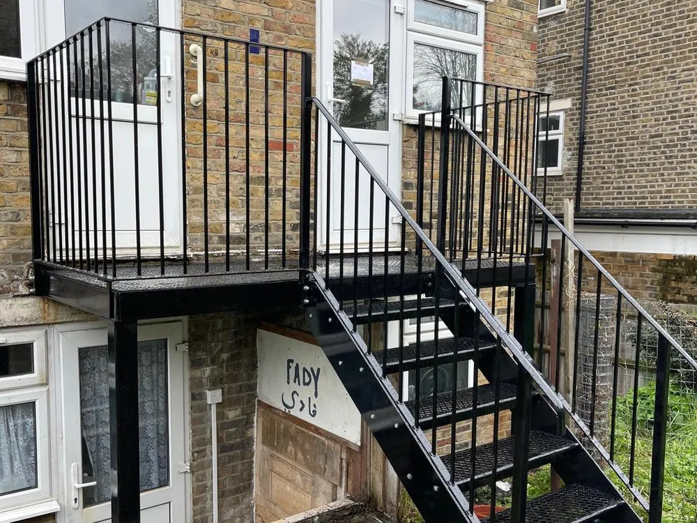 External steel fire escape staircase