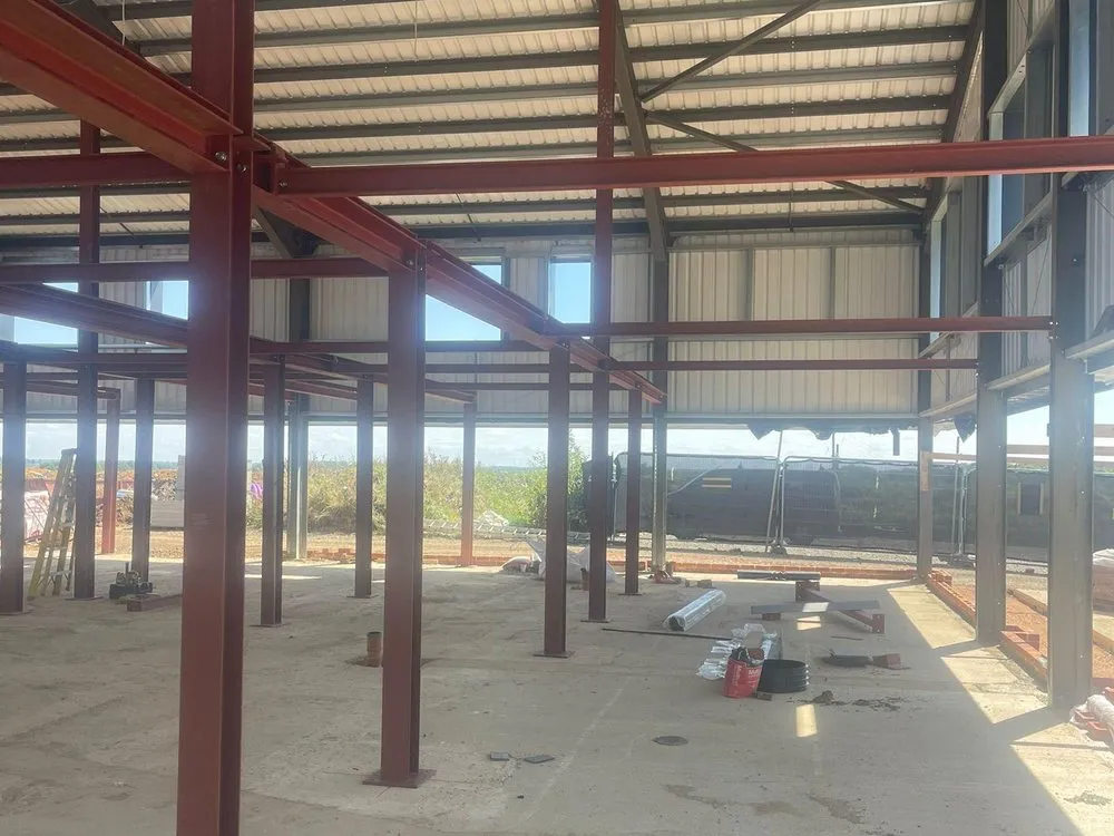 Steel framework spanning a commercial unit